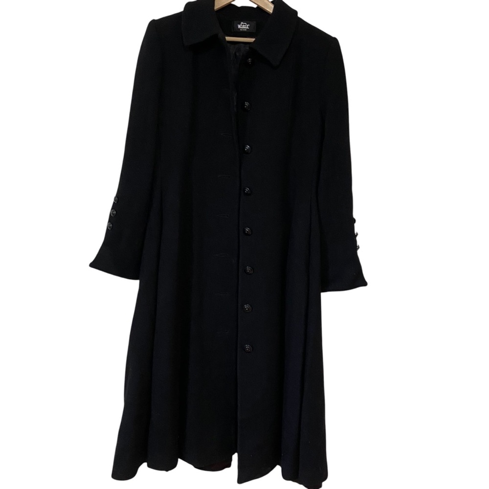 Woolrich Vintage Wool Long Trench Winter Coat Jacket Black Size 14